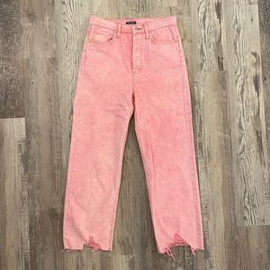 Wild Fable Pink Distressed Button up Highest Rise Straight Jeans Size 6